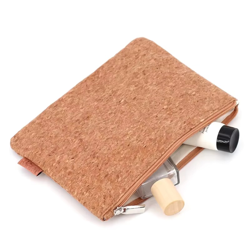 Custom Eco-Friendly Lightweight Fashion Portable Cork Cosmetic Gadget Organizer Zipper Bag Makeup Brushes Promotion Pouch Blank