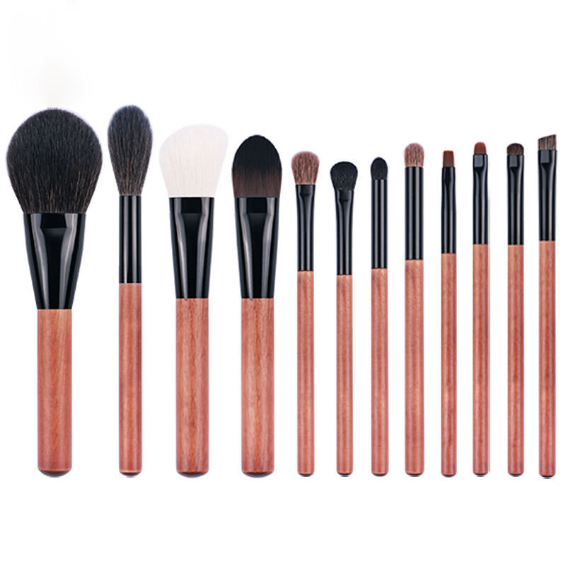 12PCS Goat Hair Rosewood Handle Aluminium Tube Custom Logo Natural Hair Face Concealer Makeup Brush Set Private Label Pro Luxury