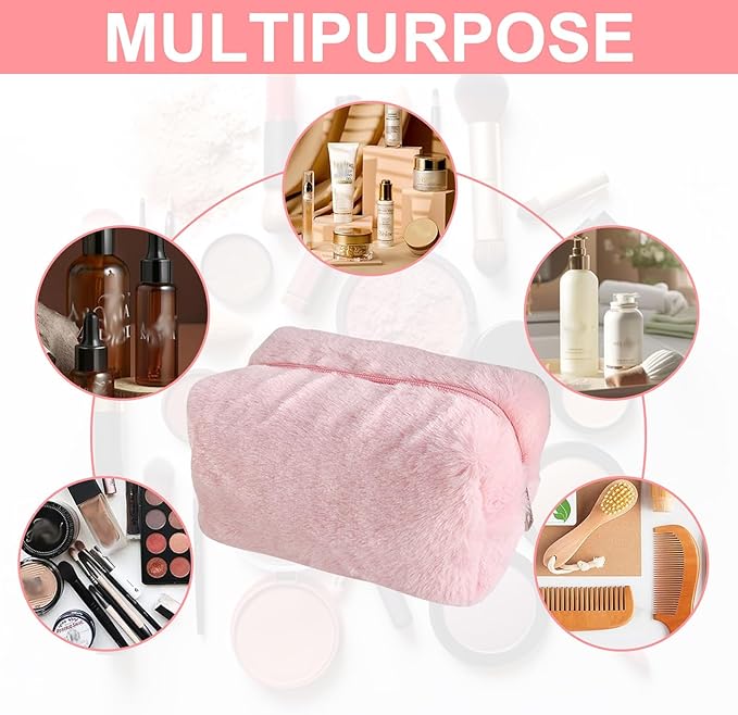 Customized Factory Wholesale Soft Plush Travel Accessories Makeup Bag Pouch for Girls Mini Cosmetics Bag