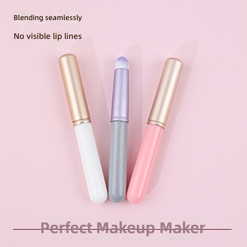 Synthetic Fiber Lip Brush with Cap Plastic Handle Multi Use Makeup Tool Factory Direct Wholesale Single Piece