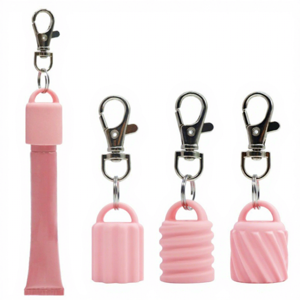 Silicone Lip Balm Keychain Cap, Portable 10ml Cosmetic Tube Protector with Clip, Custom Logo, OEM/ODM Available