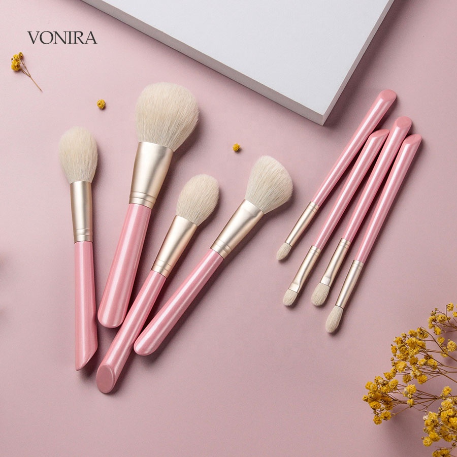 Vonira Makeup Artists Brushes Natural Hair Makeup Brushes Set 8 Pcs Goat Hair Professional Cosmetic Brushes Custom Private Label