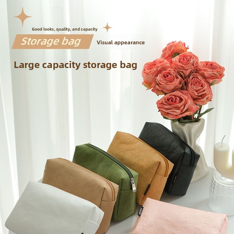 Eco-Friendly DuPont Paper Cosmetic Bag Waterproof Breathable Portable Makeup Organizer Minimalist Lightweight Tear-resistant