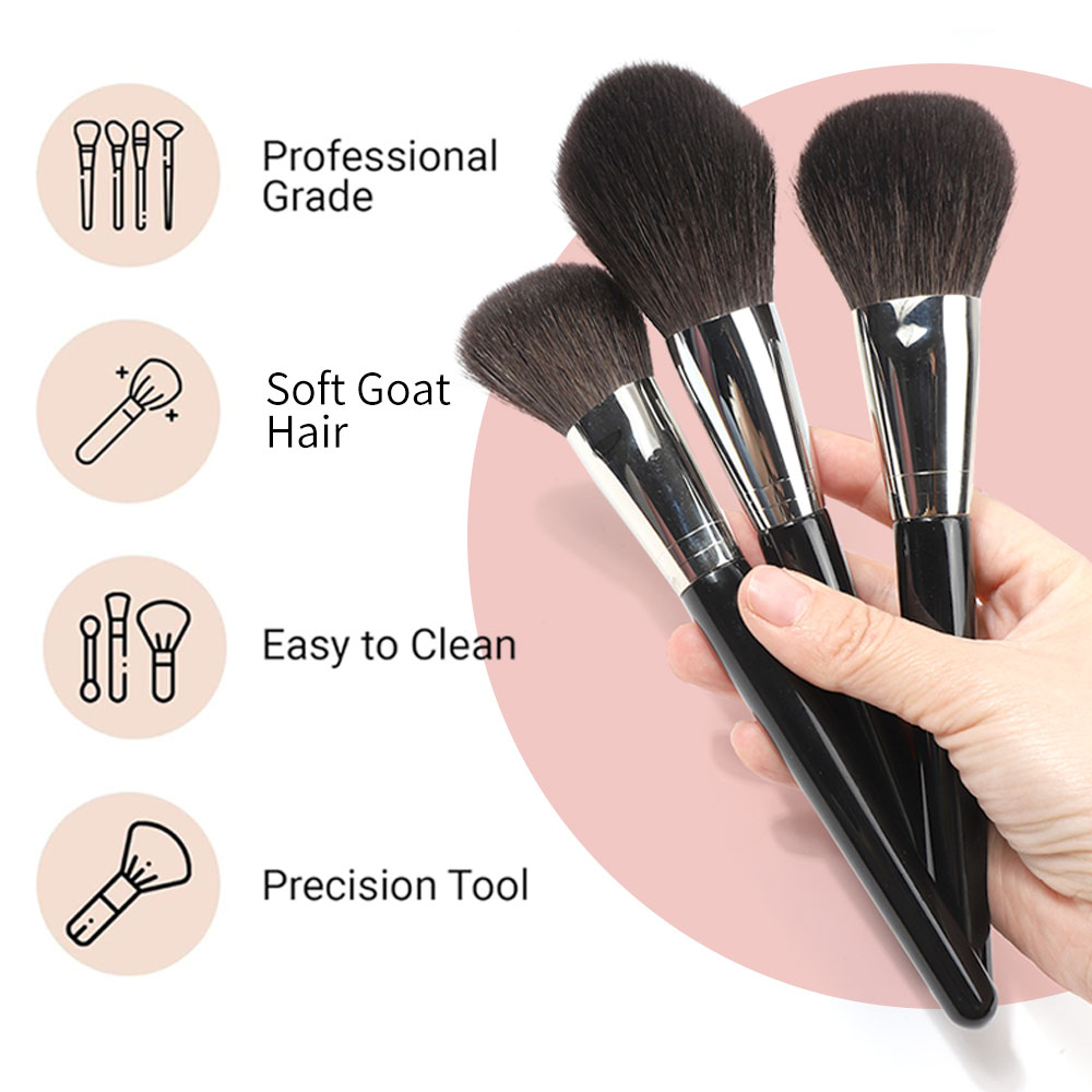 Goat Hair Bearable Flame Black Natural Hair Dense Oem Manufacturer Powder Individual Premium Custom Private Label Makeup Brush