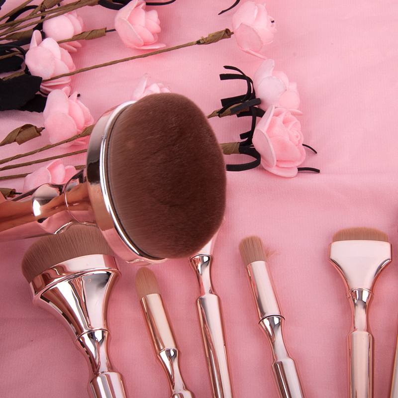 9Pcs Professional Makeup Brush Set with Eyebrow Pencil &amp; Lip Liner-Golden Oval Face Concealer Foundation Blush Eyeshadow Brushes