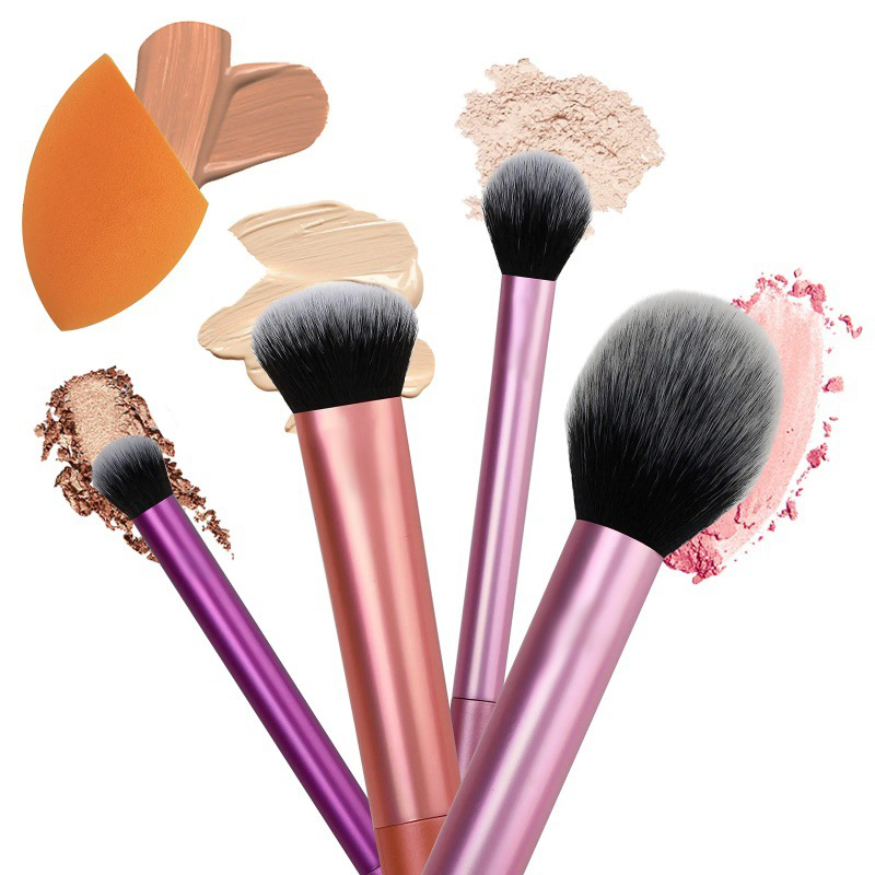 2025 Hot Selling Custom Label 4-PS Travel Makeup Brushes Set Long Tubes Fan Style for Concealer Beauty Accessories