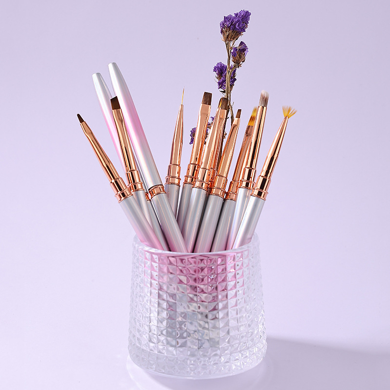 Private Label Kolinsky Nail Brush Manufacturers Pink Gradient Metal Handle Liner Thin UV Gel Painting Nail Brush Custom