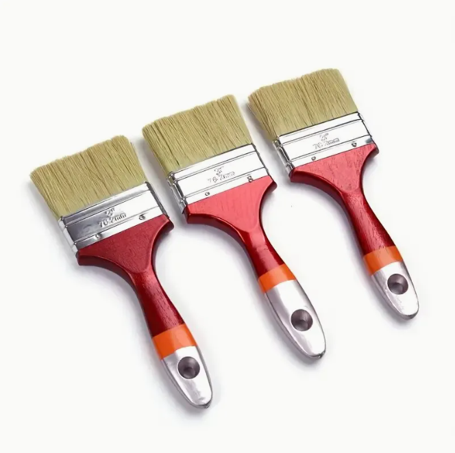 Factory Cheap Industrial Grade DIY OEM Polishing Wide Synthetic Fiber Paint Brush Set 3 Inch Wood Handle Customized Color &amp; Logo