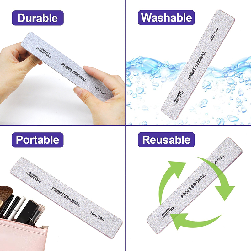 Professional 80/80 Zebra Gray Rectangle Nail Files and 100/180 Buffer Plastic Manicure Art Tools by Manufacturer Supply