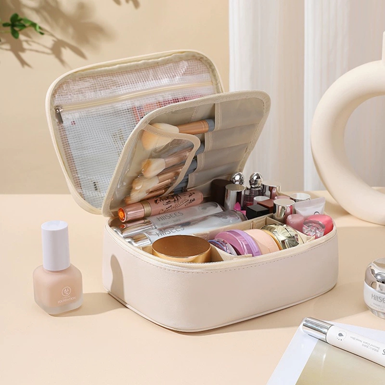 OEM ODM Custom Luxury Cosmetic Bag Portable PU Waterproof Cosmetic Storage Large Capacity Travel Makeup Pouch Bag Toiletry Bag