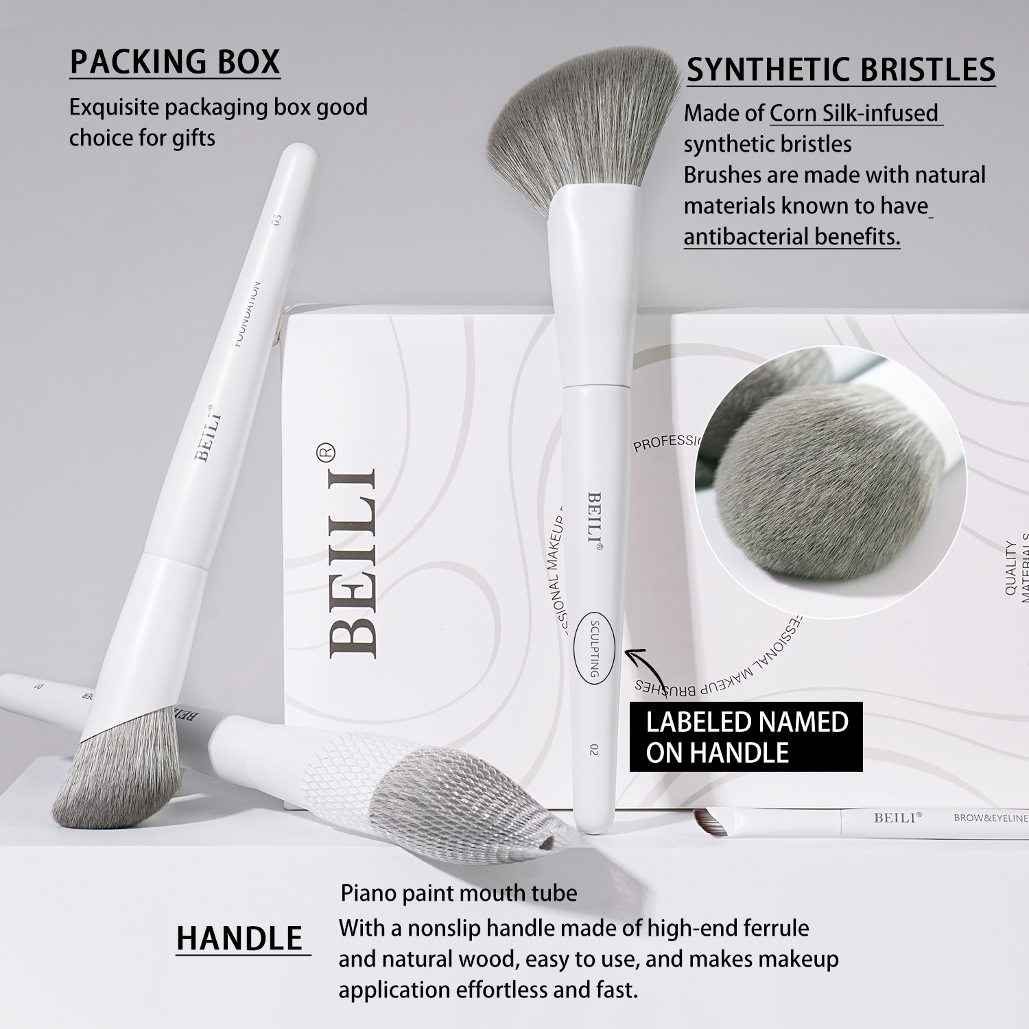 New Arrival Custom Logo White Professional Makeup Brushes Kit Corn Silk Synthetic Hair Luxury Makeup Vegan Brush Set With Holder