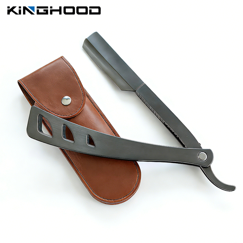 Professional OEM Private Label Supplier Barber Folding Shavette Black Metal Handle Salon Razor Magnetic Straight Razor
