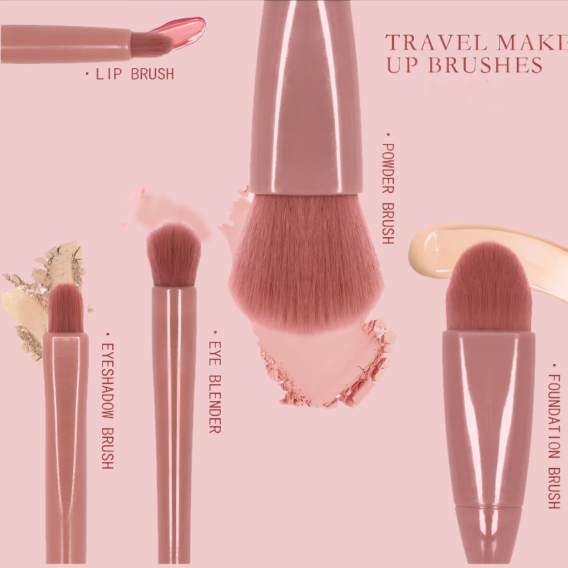 Professional 5-Piece Waterproof Makeup Brush Set with Synthetic Hair Handles for Face &amp; Eyeliner Use Includes Mirror