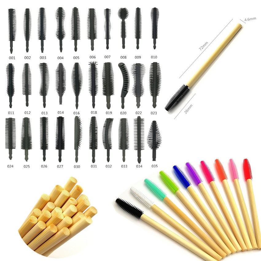 Biodegradable Silicone Mascara Wand Makeup Wood Handle Rubber Eyelash Brush Eco-friendly bamboo mascara brush