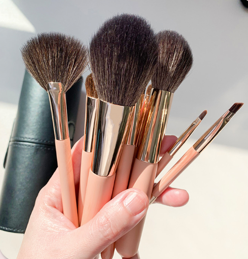 Rose Gold Pink 10-Piece Soft Synthetic Hair Flat Face Makeup Brush Set with Concealer Professional Beauty Tool Kit
