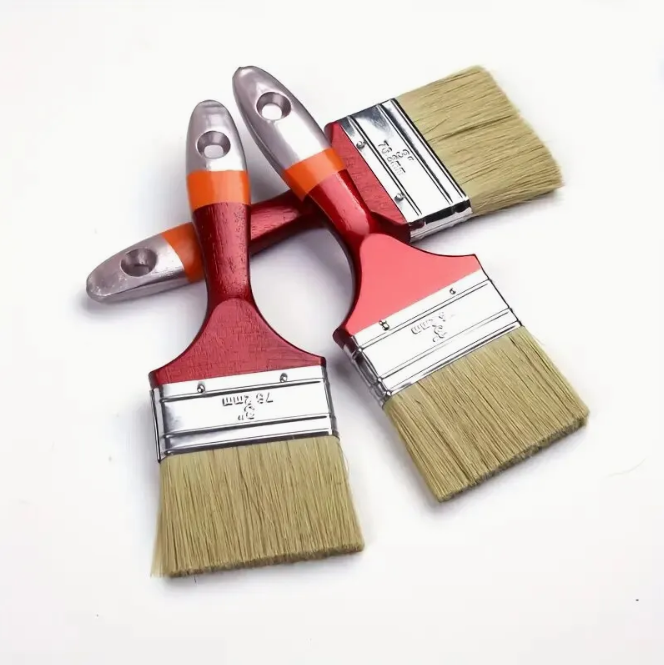 Factory Cheap Industrial Grade DIY OEM Polishing Wide Synthetic Fiber Paint Brush Set 3 Inch Wood Handle Customized Color &amp; Logo