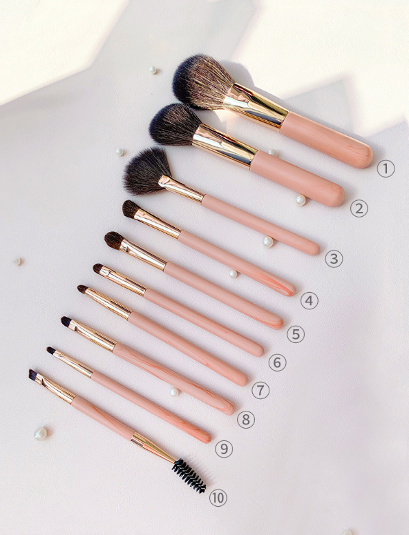 Rose Gold Pink 10-Piece Soft Synthetic Hair Flat Face Makeup Brush Set with Concealer Professional Beauty Tool Kit