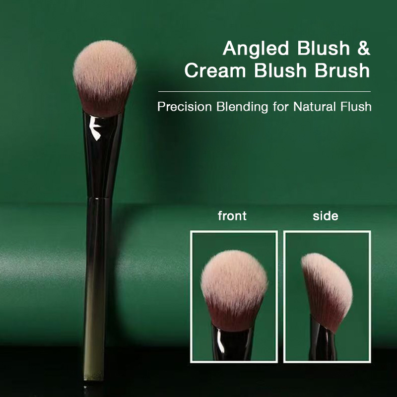 OEM ODM Service Professional Angled Blush Brush Green Glossy Ombre Plastic Handle No Shedding Travel for Holiday Gift