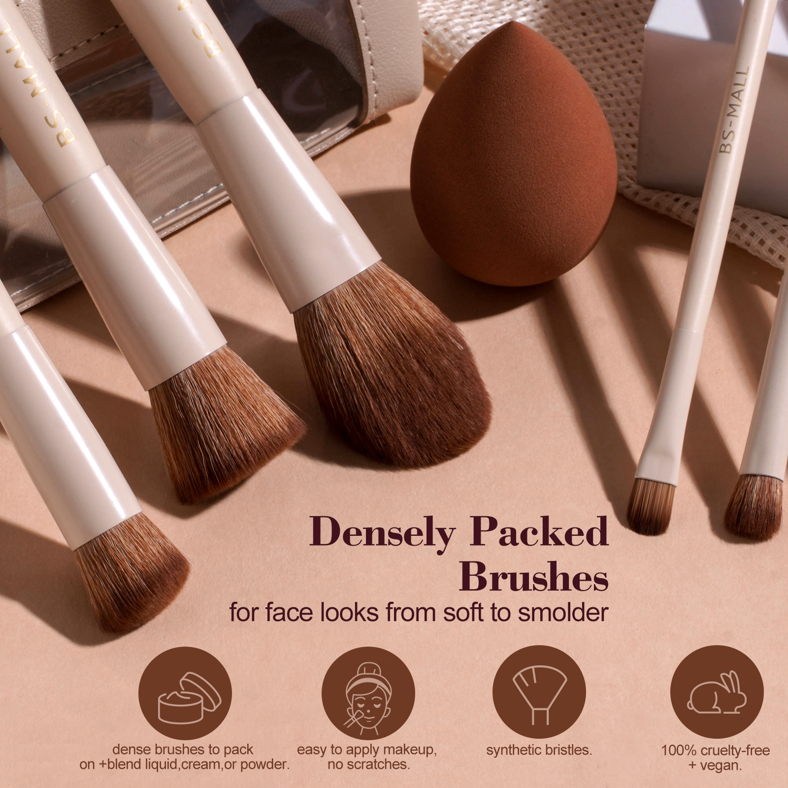 BS-MALL Travel Kit Makeup Brushes Set 14PCS Custom Logo Small Size Professional Face Make up Brushes Foundation Sponge with Bag