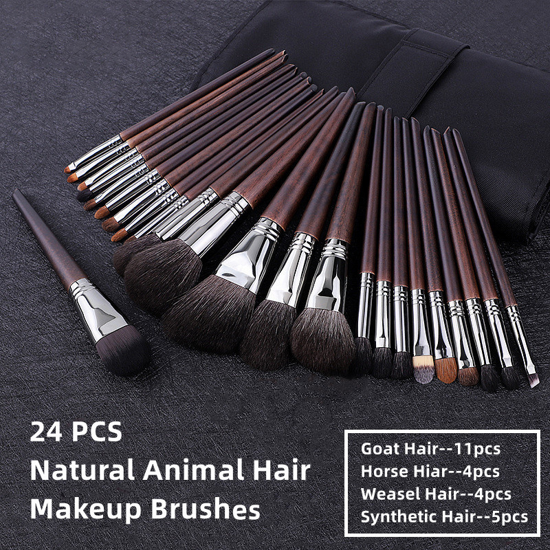 24pcs Custom Logo Cruelty Free Natural Hair Animal Hair Makeup Brushes Set Professional Face Concealer Use