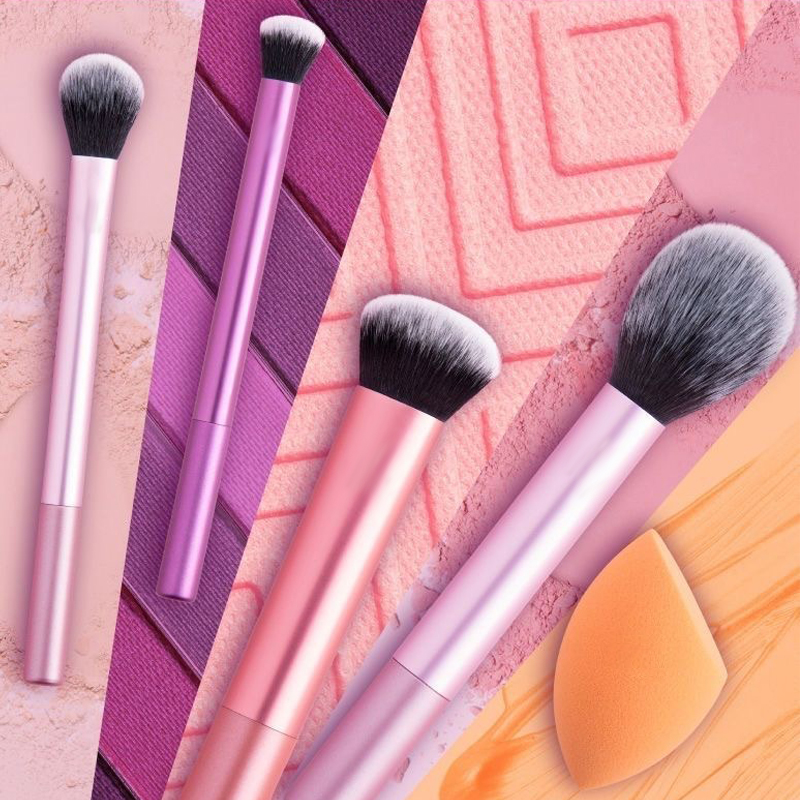2025 Hot Selling Custom Label 4-PS Travel Makeup Brushes Set Long Tubes Fan Style for Concealer Beauty Accessories