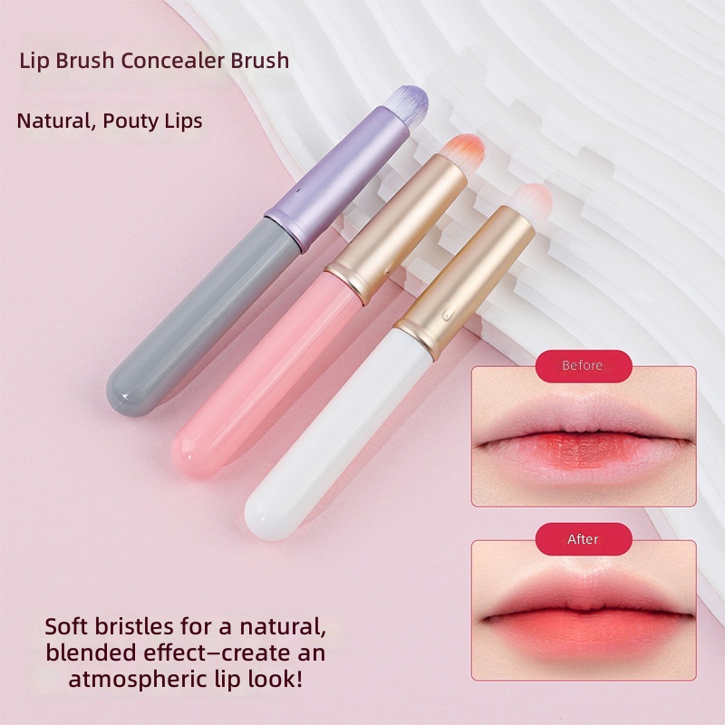 Synthetic Fiber Lip Brush with Cap Plastic Handle Multi Use Makeup Tool Factory Direct Wholesale Single Piece
