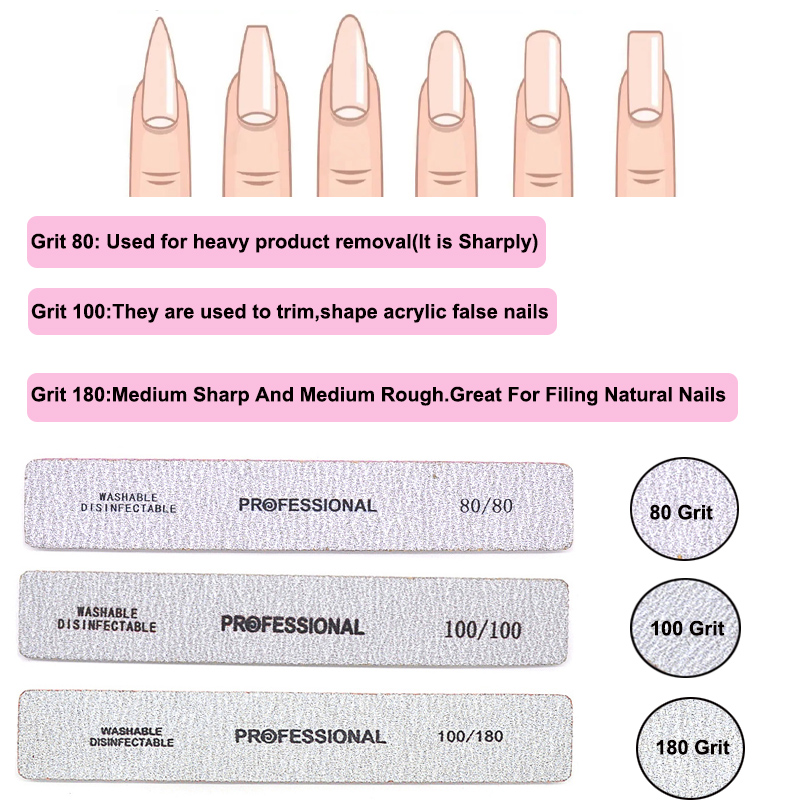 Professional 80/80 Zebra Gray Rectangle Nail Files and 100/180 Buffer Plastic Manicure Art Tools by Manufacturer Supply