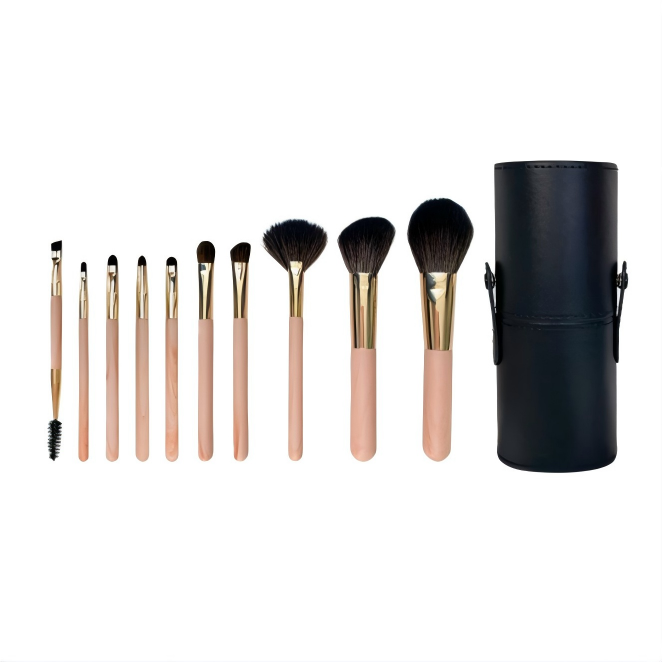 Rose Gold Pink 10-Piece Soft Synthetic Hair Flat Face Makeup Brush Set with Concealer Professional Beauty Tool Kit