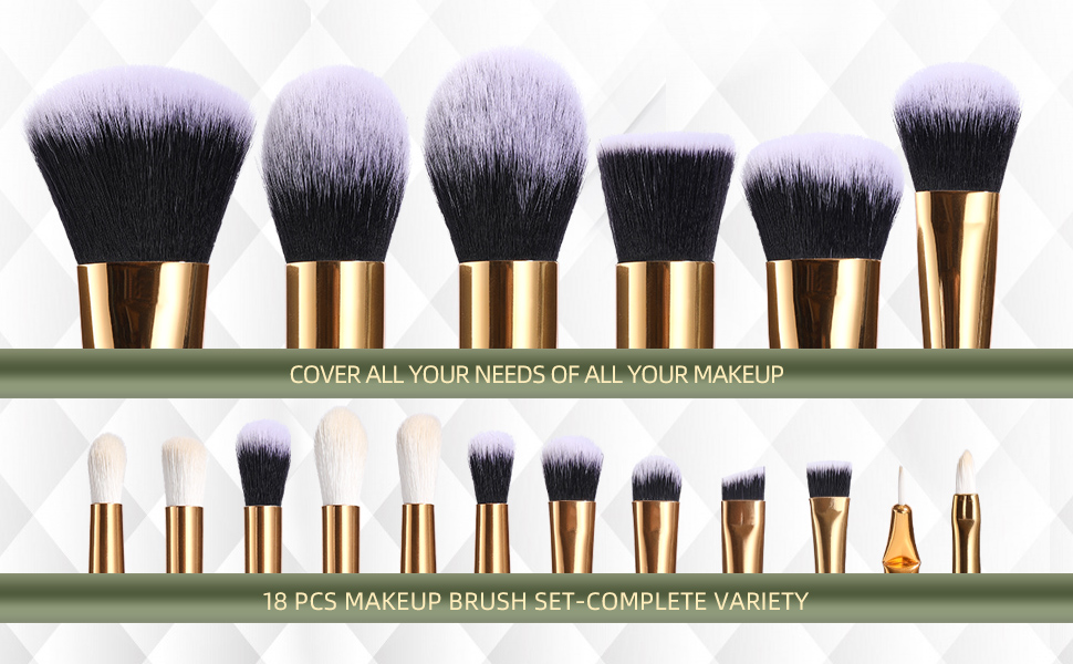 BS-MALL High Quality Brushes Make up Brushes Green Vegan 18-PiecePrivate Label Makeup Brushes Set for Foundation Eyeshadow