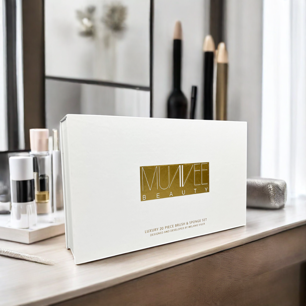 Wholesale Custom White Matt Lamination Makeup Brush Shipping Paper Box Rigid Cosmetics Storage with Gold Foil Printing