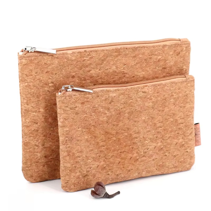 Custom Eco-Friendly Lightweight Fashion Portable Cork Cosmetic Gadget Organizer Zipper Bag Makeup Brushes Promotion Pouch Blank