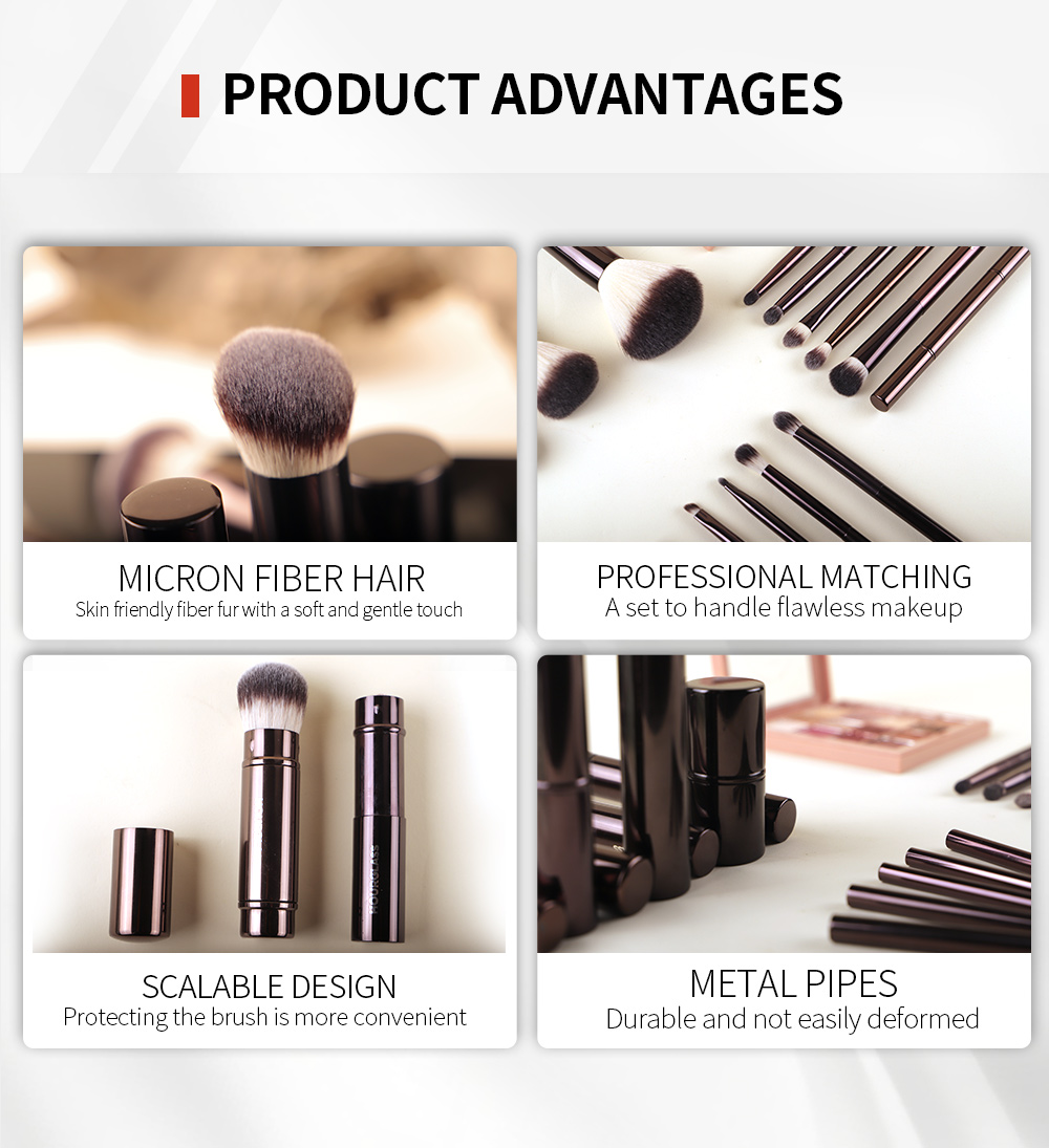 Custom HG 19-Piece Vegan Luxury Makeup Brush Set Professional Hourglass Brushes Aluminium Handle Ferrule Cruelty-Free Eye Use