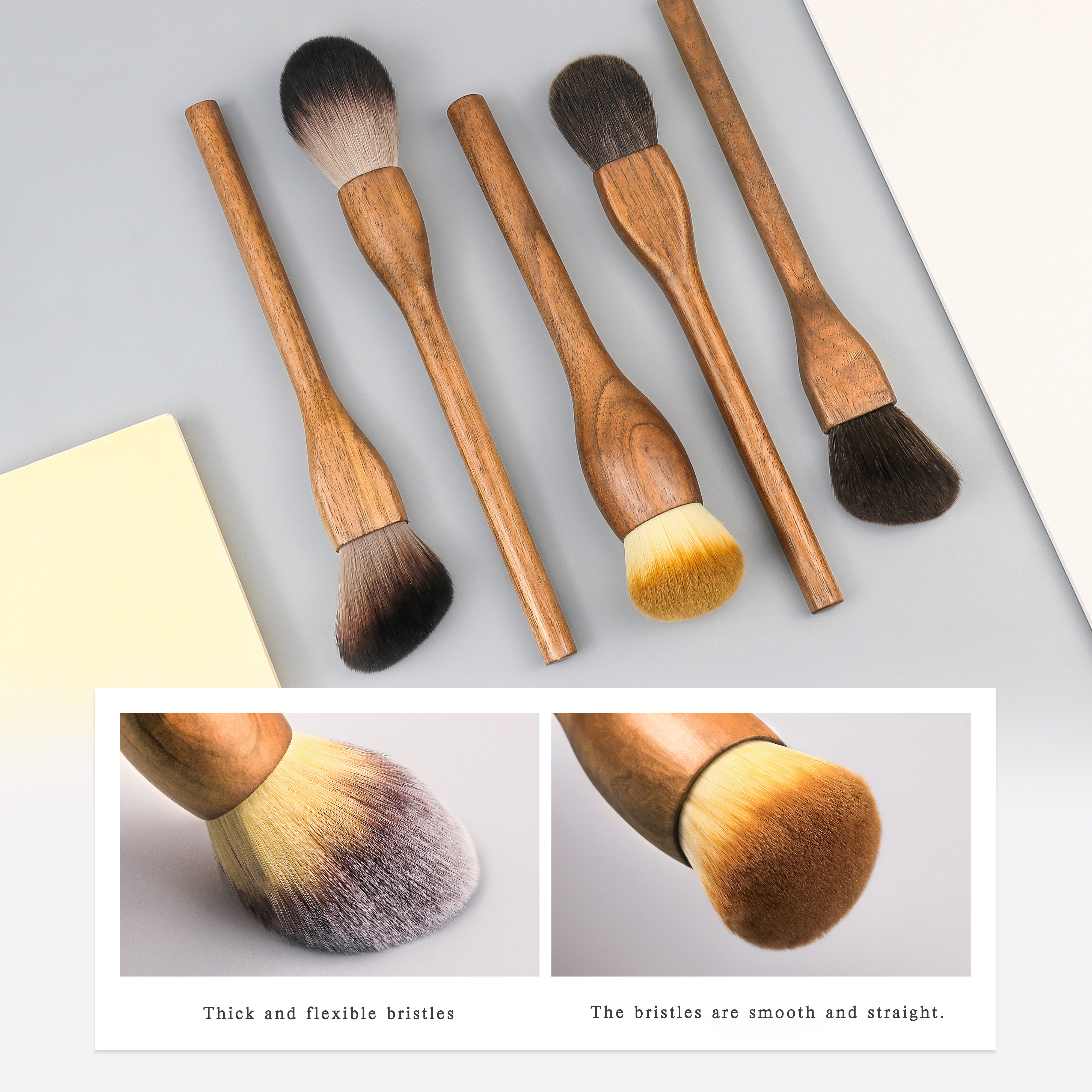 Factory Professional Walnut Handle Makeup Brush Set Custom Logo Eco Wood Powder Blush Foundation Cosmetic Brushes Beauty Tools