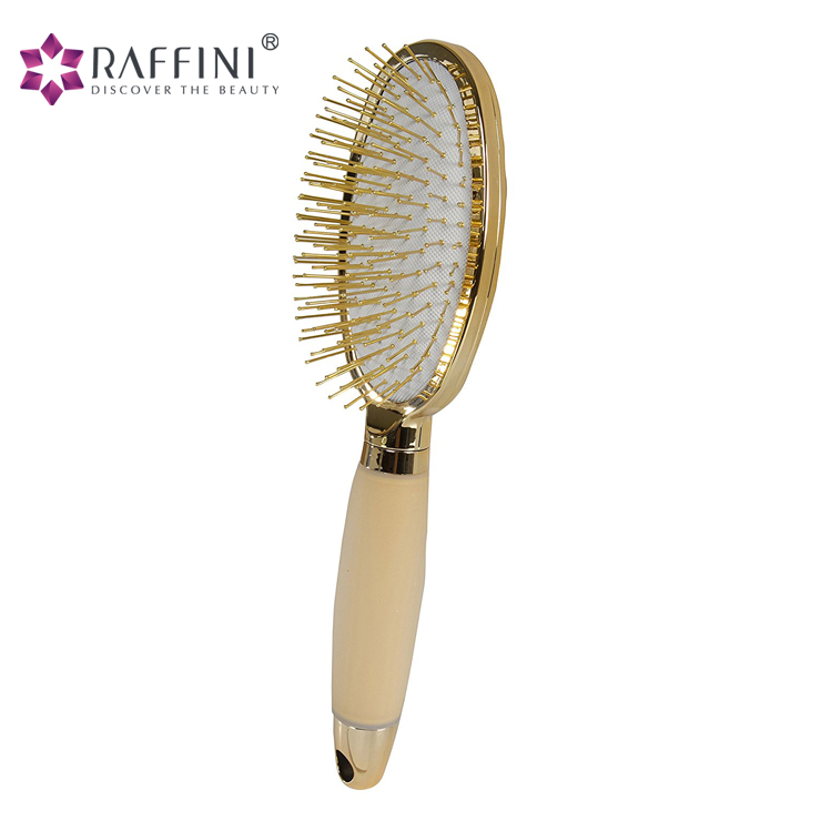 Luxury Gold Cushion Oval Hair Brush with Soft Gel Handle