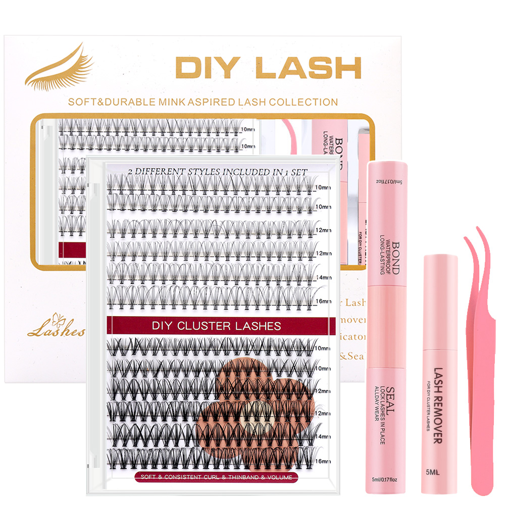 New Design Diy Lash Extension Travel Kit Segment Eyelash Custom Wholesale Diy Cluster Lashes Volume Kit Custom Logo Vendor