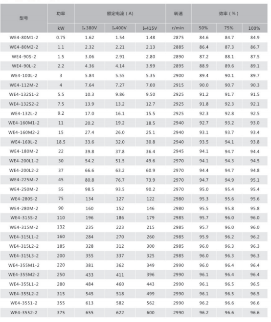WE4 Series Motor Parameter Table 1