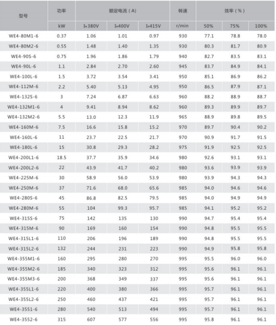 WE4 Series Motor Parameter Table 5