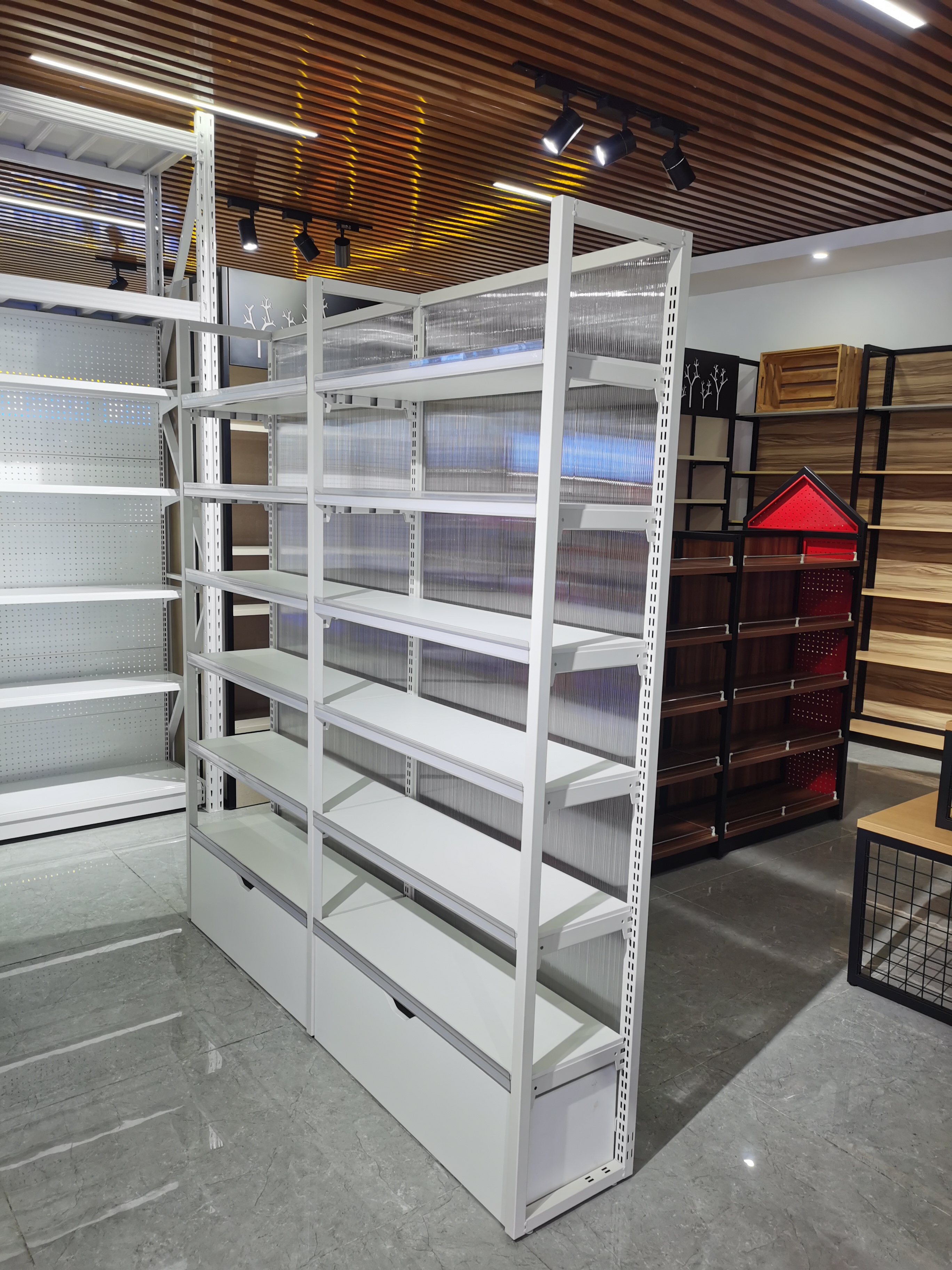 Boutique Store Jewelry Stationery Shelves, Iron Wood White Display Rack