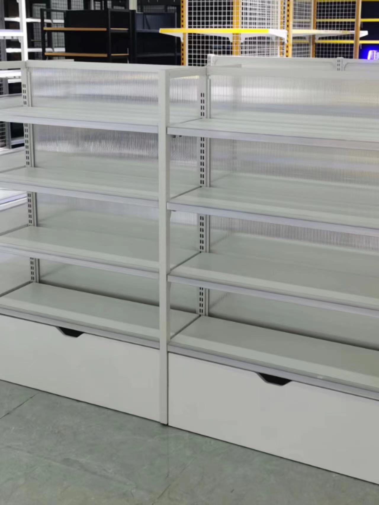 White Supermarket Shelves, Display Racks, Convenience Store Shelves