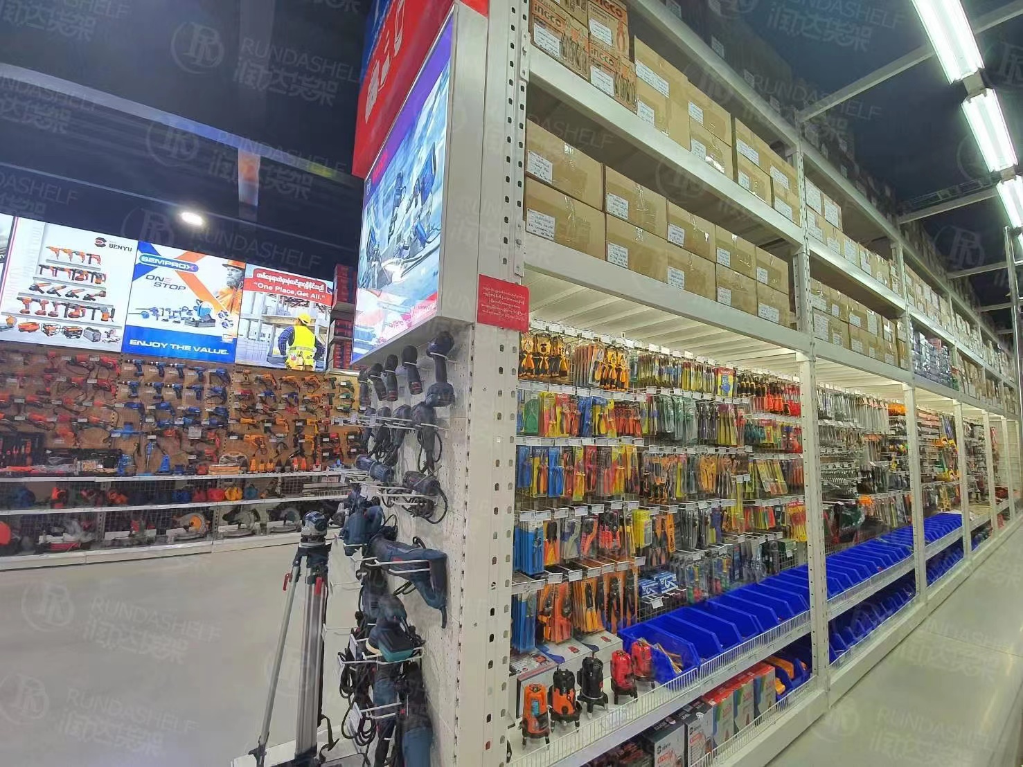 Heavy Duty Double-Sided Supermarket Shelves Large Scale Warehouse Staff Discount Product Shelves