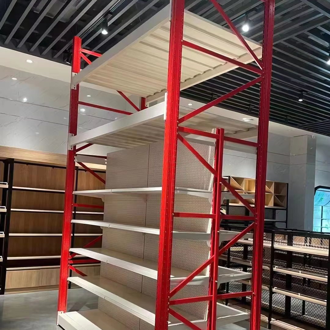 Heavy-Duty Double-Sided Supermarket Shelves Metallic Rack for Heavy Items for Warehouse & Retail Store Styles