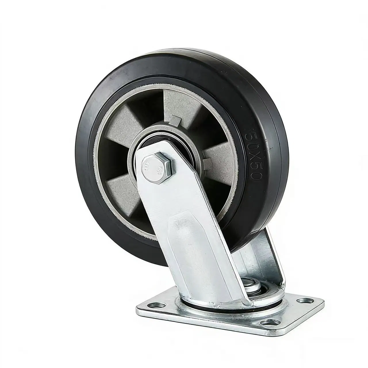 Heavy-Duty Aluminum Core Rubber Casters, 4-Inch, 5-Inch, 6-Inch, 8-Inch Rigid Swivel Casters, Brake Casters, High Bearing Industrial Casters