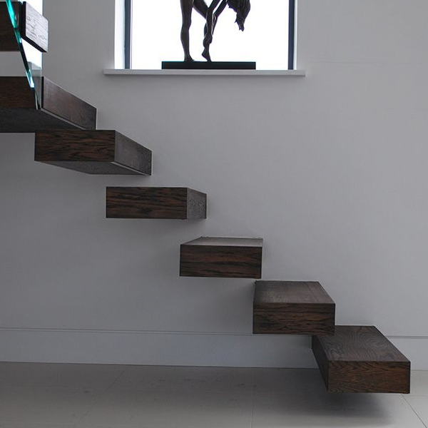 Red Oak Wood Tread Stairs Floating Staircase