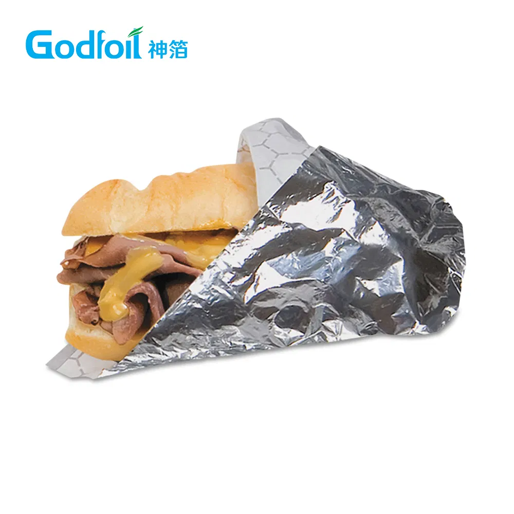 Best-Selling Restaurant Disposable Fast Food Packaging Food-Grade Hamburger Foil Wrapping Pre-Cut Aluminum Foil Sheets