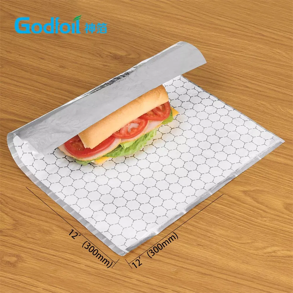 Best-Selling Restaurant Disposable Fast Food Packaging Food-Grade Hamburger Foil Wrapping Pre-Cut Aluminum Foil Sheets