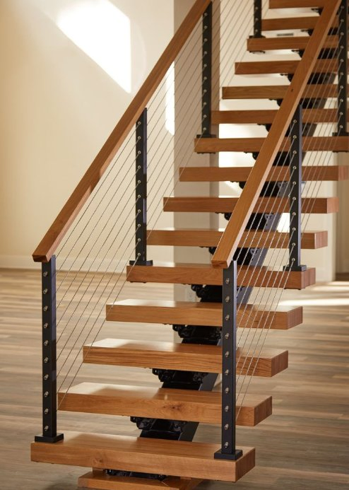 Luxury Modern Interior Wooden&Marble Step Stainless Steel Mono Stringer Straight Staircase