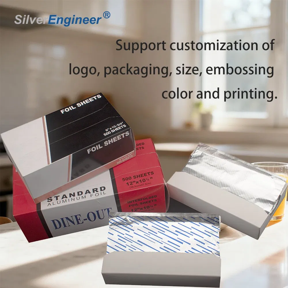 Custom Packaging 500 Pieces/Box Food Grade Disposable Pre-Cut Embossed Aluminum Foil Kitchen Pop-up Foil Sheet