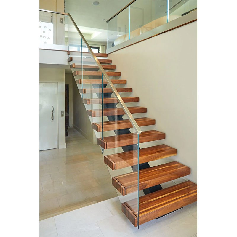 Anewson Excellent Design Straight Customized Solid Wood Staircase with Stainless Steel Handrail