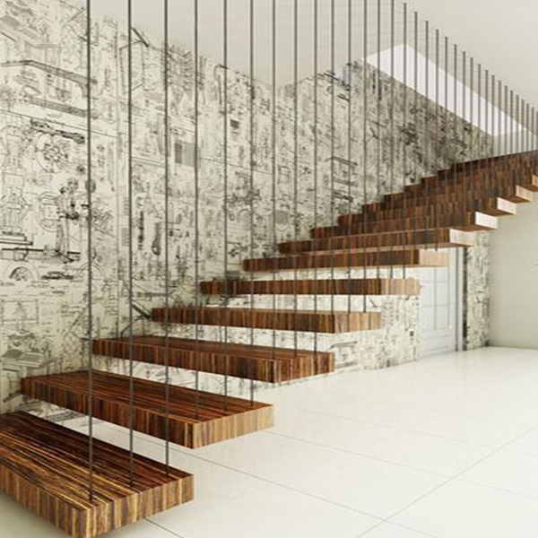 Red Oak Wood Tread Stairs Floating Staircase