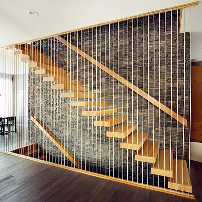 Red Oak Wood Tread Stairs Floating Staircase